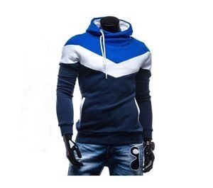 Контрастний чоловічий светр з коміром-хомут 4XL темно - синій + електрик