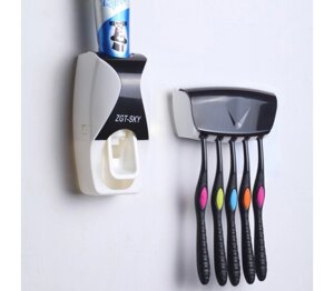 Дозатор для зубної пасти + підставка для зубних щіток чорний