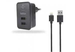 Мережевий зарядний 220v Belkin квадрат 2 USB + шнур