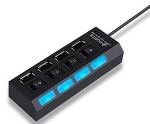 Розгаліч USB на 4 порти, спідниця хаб живлення від USB, з кнопкою LED