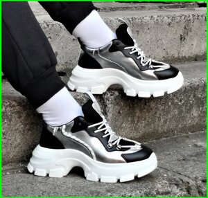 . Жеганські Кросівки на Танкетці Сріблясті Сліпони Мокасини на Платформі Білі (розміри: 36,38,39) — 16