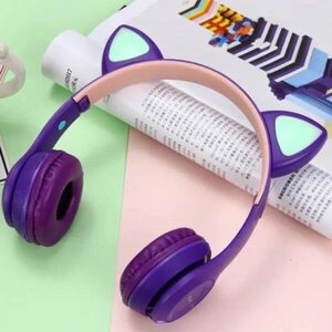 Bluetooth-навушники з котячими вушками P47M бездротові з LED-підсвіткою фіолетові