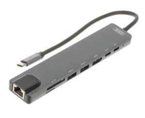 Usb-хаб перехідник XO Hub003 (Type C to 2Usb+HDMi+2 Type C+RJ45+SD+MicroSD)