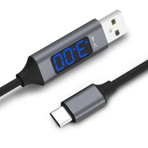 Зарядка для телефону з дисплеєм, кабель, провід micro-USB Voltage Display Max 3A Gray USB