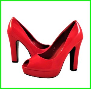 Жіночі Червоні Туфлі на Каблуку Лакові Модельні (розміри: 35,36,37,39) — 02-3