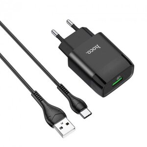 Зарядний пристрій мережевий HOCO C72Q 3.0 A кабель USB Type-C чорний