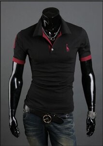 Відмінна чоловіча футболка з коміром M и L (чорний) код 56