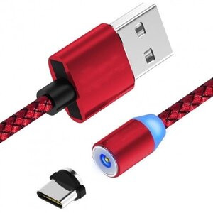 Кабель для зарядки магнітний LED Magnetic USB Type-C червоний 1 m