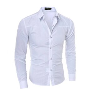 Стильна чоловіча приталена сорочка в брітанксом стилі довгий рукав L біла