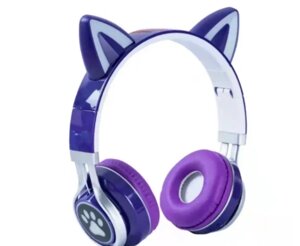 Bluetooth навушники бездротові з котячими вушками VIV-38M підсвітка, мікрофон 10 годин роботи фіолетові