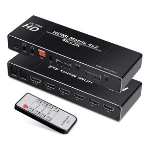 Матричний перемикач HDMI 4 у 2 виходи Video Switcher Splitter з оптичним лівим/правим аудіо екстрактор