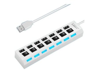 Розгалужувач USB на 7 портів, юсб хаб із кнопками LED USB-концентратор білий
