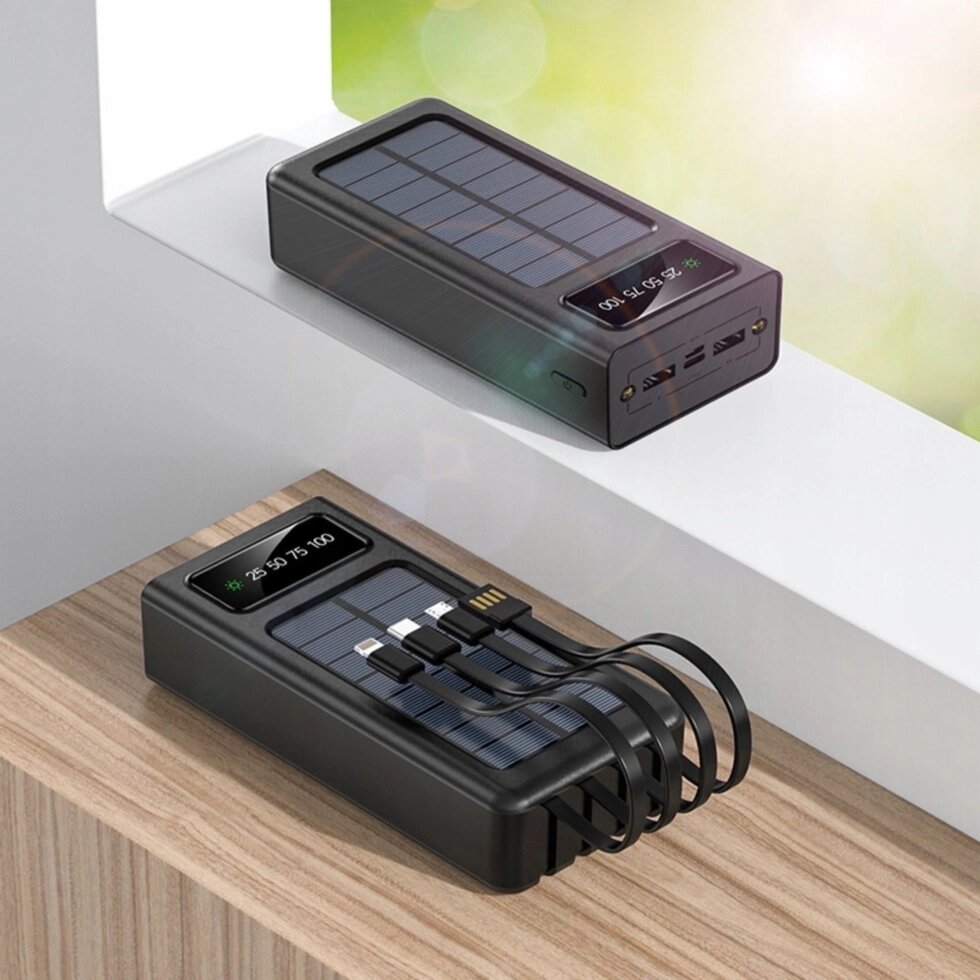 Powerbank SOLAR 30000 Мач 4 вбудованих кабелі з ліхтариком і РК дисплеєм від компанії Магазин "Astoria-gold" - фото 1