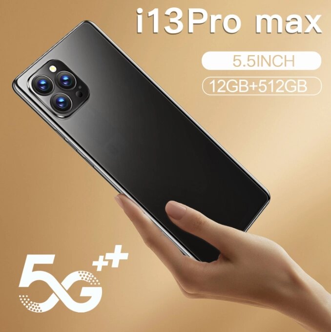 Смартфон I13pro max Android 10, 5.5-дюймовий екран 12 Gb / 512Gb 5000mAh чорний від компанії Магазин "Astoria-gold" - фото 1