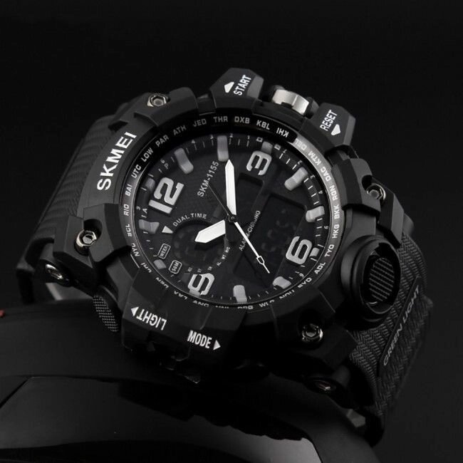 Спортивні годинник Skmei 1155 чорні 50 m водонепроникний (5АТМ) від компанії Магазин "Astoria-gold" - фото 1