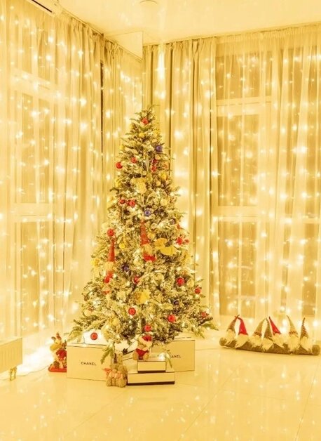 Світлодіодна гірлянда на вікно, новорічна гірлянда штора 3х3 м з пультом жовта від компанії Магазин "Astoria-gold" - фото 1