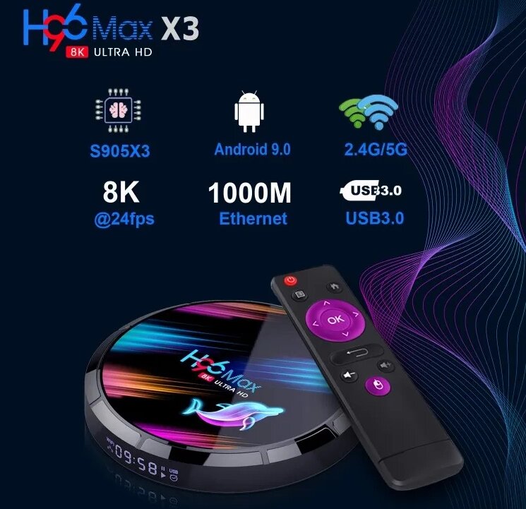 Телевізійна приставка H96 max X3 S905X3 4k HDR ram 4gb ddr3 128 GB інтернет Android 9.0 від компанії Магазин "Astoria-gold" - фото 1