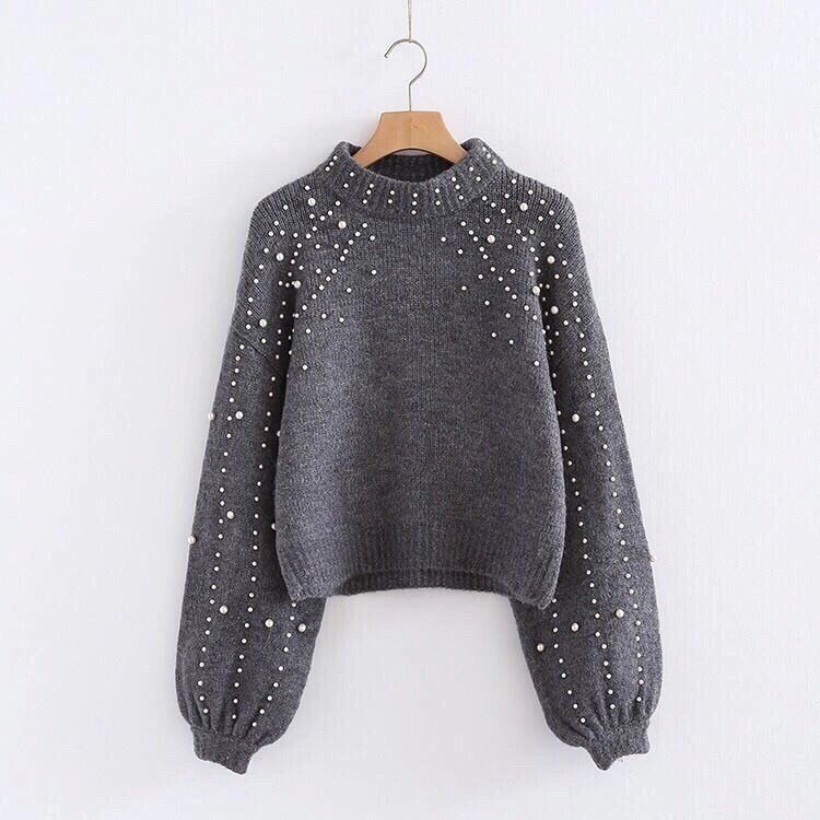 Теплий сірий в'язаний светр з намистинами. размер 42-44 від компанії Магазин "Astoria-gold" - фото 1