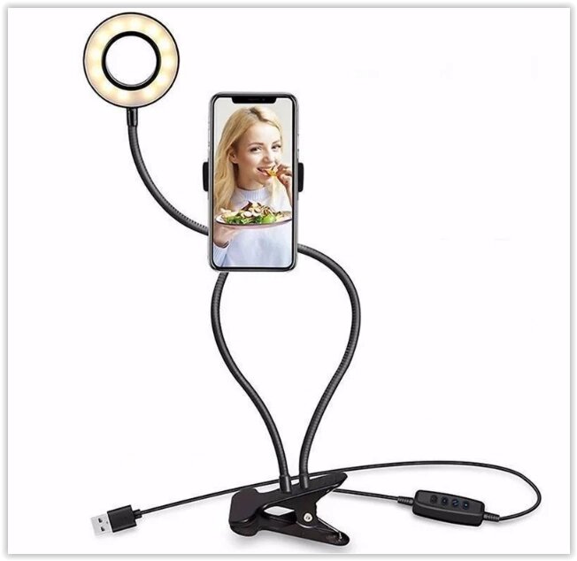 Тримач для телефону Professional Live Stream селф-кільце з LED-підсвіткою і трьома рівнями світіння від компанії Магазин "Astoria-gold" - фото 1
