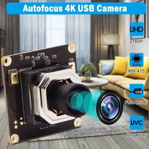 Веб-камера з автофокусом датчик зображення Sony IMX415 Mini, 4K USB, HD 3840x2160 CMOS, 38х38 мм, плата USB, від компанії Магазин "Astoria-gold" - фото 1
