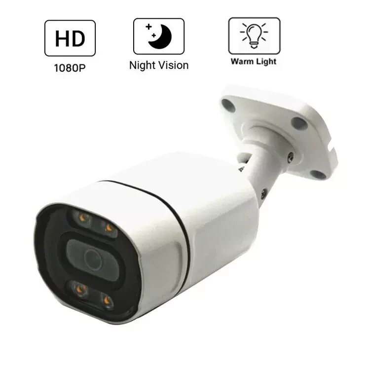 Вулична водонепроникна камера відеоспостереження 1080P DC12V 4 MP, тепле світло, нічного бачення від компанії Магазин "Astoria-gold" - фото 1