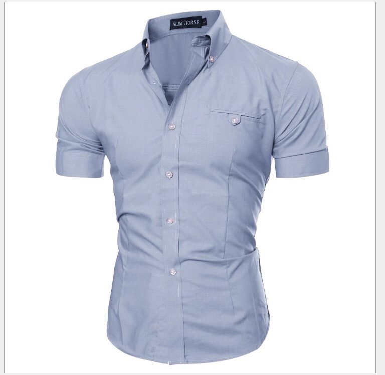 Якісна чоловіча сорочка з коротким рукавом приталена (сіра) M, L  код 52 від компанії Магазин "Astoria-gold" - фото 1