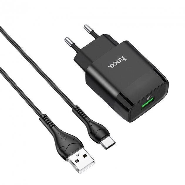 Зарядний пристрій мережевий HOCO C72Q 3.0 A кабель USB Type-C чорний від компанії Магазин "Astoria-gold" - фото 1