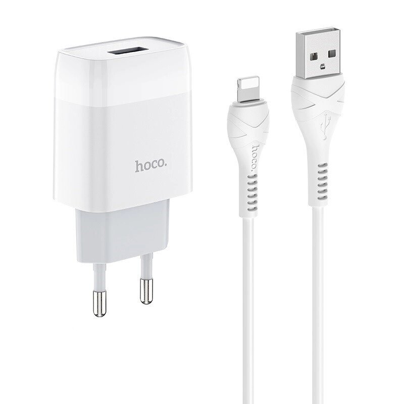 Зарядний пристрій USB C72A на 2.1 A + кабель 1 м Lightning, айфон білий від компанії Магазин "Astoria-gold" - фото 1