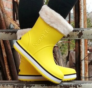 Жіночі Гумові Напівчоботи CROC$ Жовті Чоботи Крокси Теплі Зимові (розміри: 36,37) - 8
