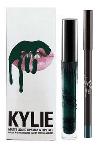 Рідка матова помада з блиском + олівець для губ Kylie 8611 колір trick