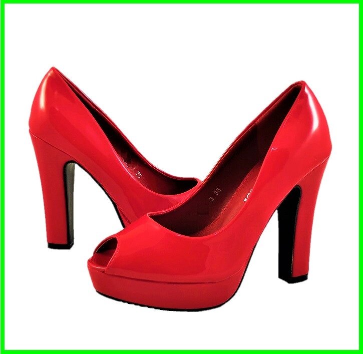 Жіночі Червоні Туфлі на Каблуку Лакові Модельні (розміри: 35,36,37,39) — 02-3 від компанії Магазин "Astoria-gold" - фото 1