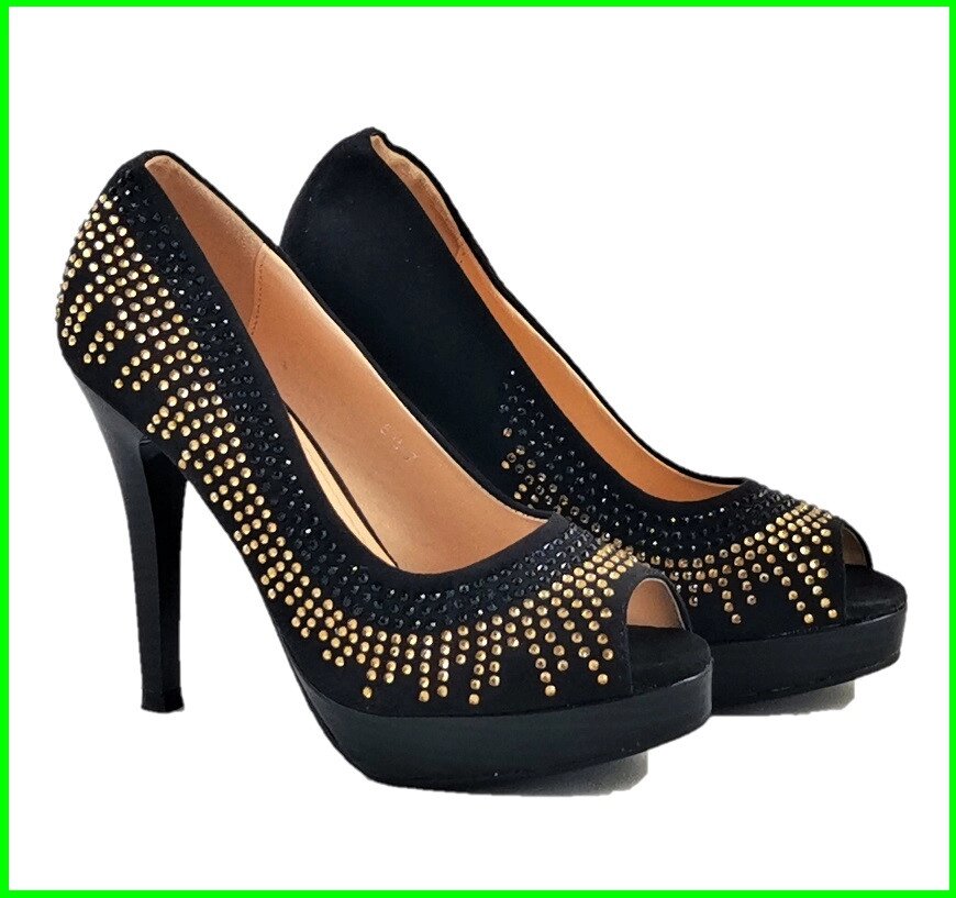 Жіночі Чорні Туфлі на Каблуці Шпильке Замшеві Модельні (розміри: 36,37,38,39,40,41) — 35-7 від компанії Магазин "Astoria-gold" - фото 1