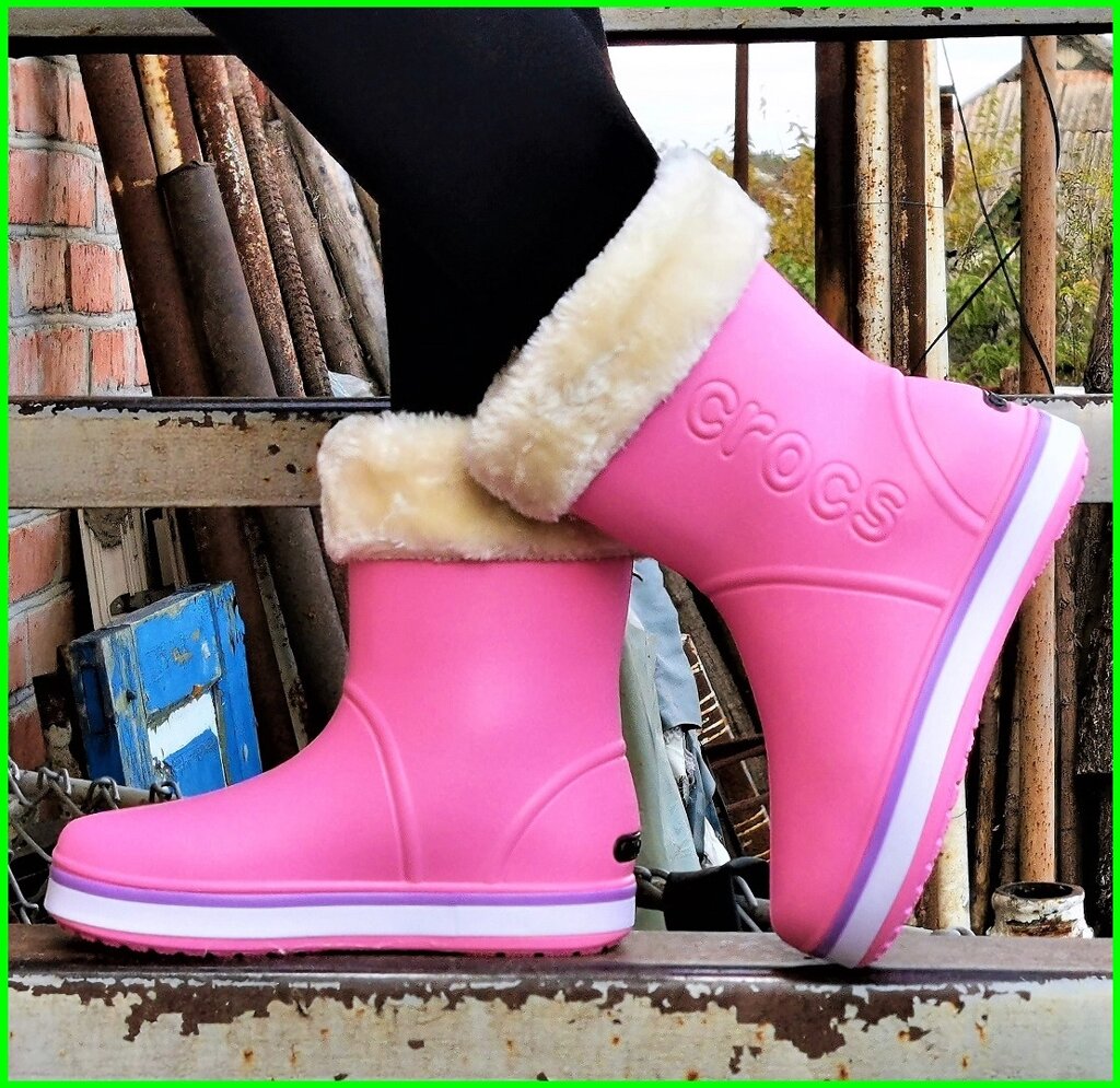 Жіночі Гумові Напівчоботи CROC$ Рожеві Чоботи Крокси Теплі Зимові (розміри: 36,37,38,40,41) - 23 від компанії Магазин "Astoria-gold" - фото 1