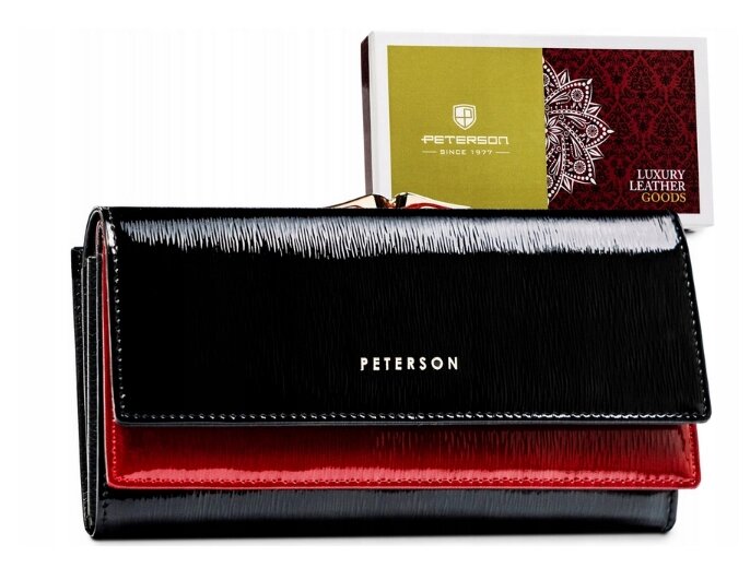 Жіночий шкіряний лакований гаманець Peterson PTN 421028-SH BL-RED чорний від компанії Магазин "Astoria-gold" - фото 1
