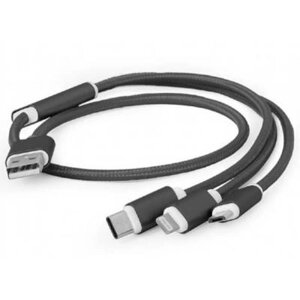 Дата кабель USB 2.0 AM to Lightning + Micro 5P + Type-C 1.0m black Cablexpert (CC-USB2-AM31-1M)