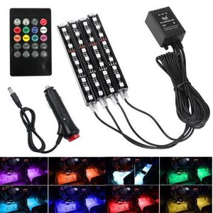 Декоративна RGB LED підсвітка салону авто, світломузика, ДУ, 12В