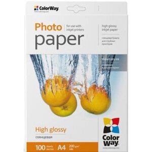 Фотопапір ColorWay A4 200г glossy 100л картон-пак (PG200100A4)