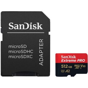 Карта пам'яті sandisk 512 GB microsdxc UHS-I U3 extreme pro+SD adapter (sdsqxcd-512G-GN6ma)