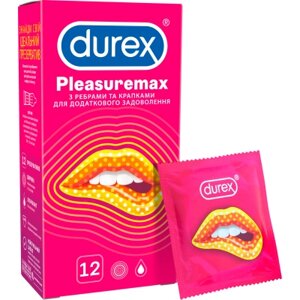 Презервативи Durex Pleasuremax з силіконовою змазкою з ребрами та крапками 12 шт. (5038483204016)