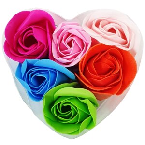 Мило Трояндочки різнокольорові. У наборі 6 штук. Упаковка у формі серця. (300)