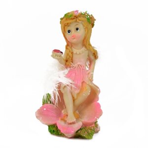 Статуетка Ангел дівчинка на квітці рожева, висота 11см
