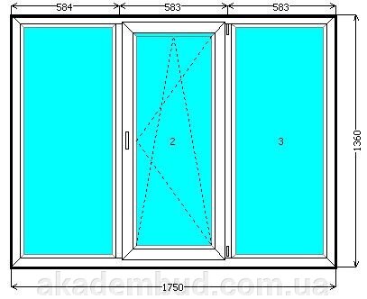 Металопластикове трьохстулкове вікно Lider з двокамерним склопакетом від компанії Інтернет-магазин металопластикових вікон - фото 1