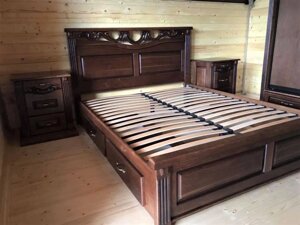 Дубове ліжко Беверлі з тумбами