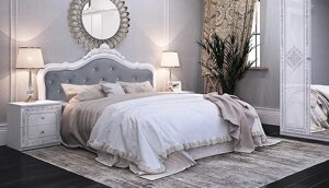Двоспальне ліжко Луїза біла зі срібною патиною