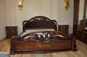 Дубове різьблене ліжко Віка з фігурним узголів'ям