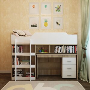 Ліжко-горище для дитячої кімнати зі столом та шафою