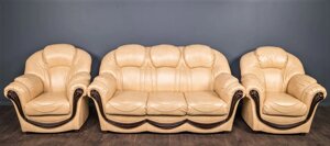 Шкіряний диван з кріслами Малібу в класичному стилі