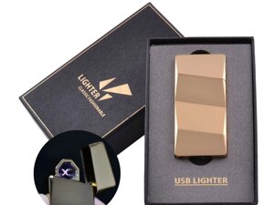 Електроімпульсна запальничка в подарунковій упаковці Lighter (Подвійна блискавка, USB) HL-5 Gold