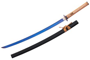 Катана самурайський меч з синім клинком + підставка в комплекті