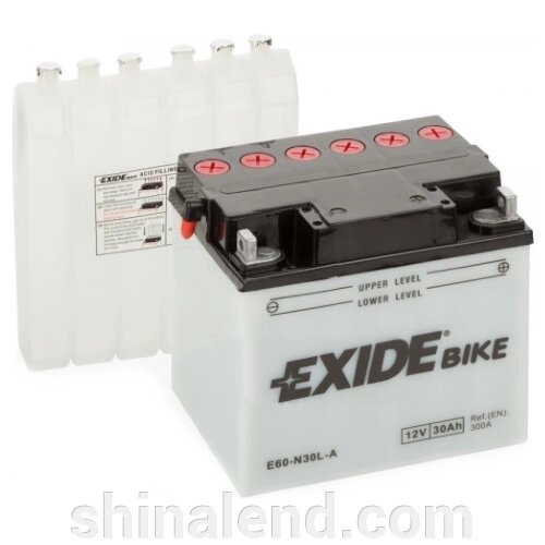 Акумулятори мото Exide E60-N30L-A: 30 А · год - 12 V; 300 (E60-N30L-A), 185x128x168 мм від компанії ШінаЛенд - Оплата Частинами - фото 1